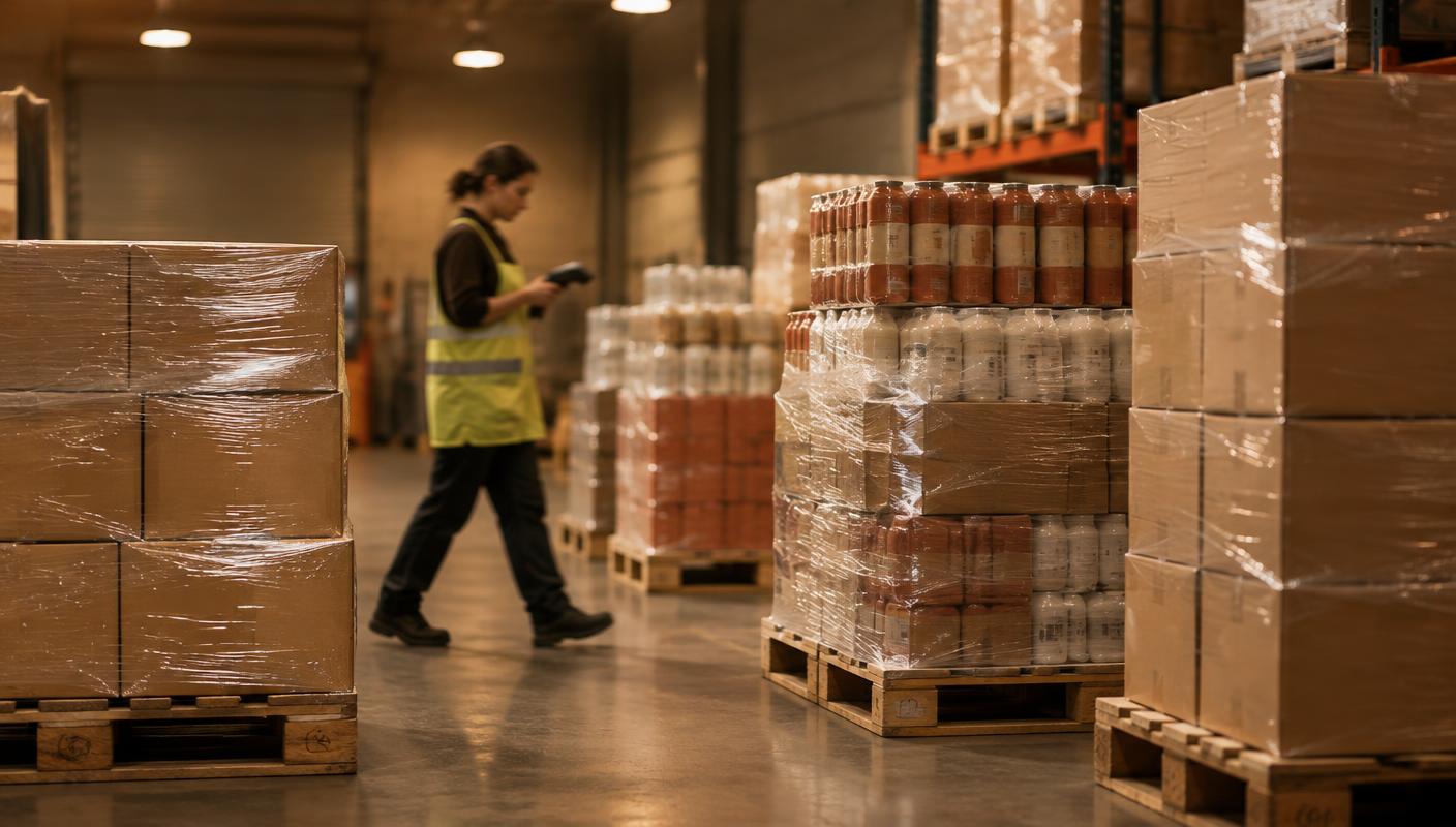 Pallets of excess and clearance stock ready for collection